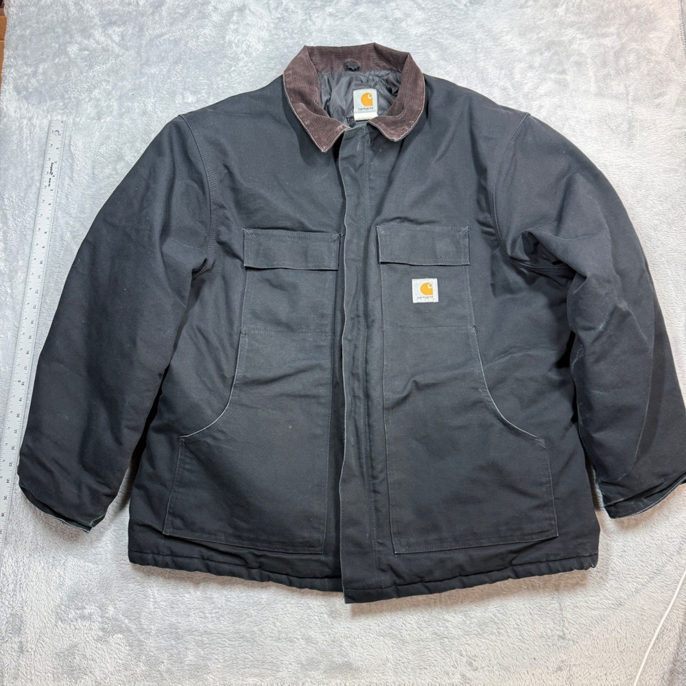 VTG Carhartt Arctic Traditional Coat Mens 50 Black Canvas Work Jacket Y2K C03